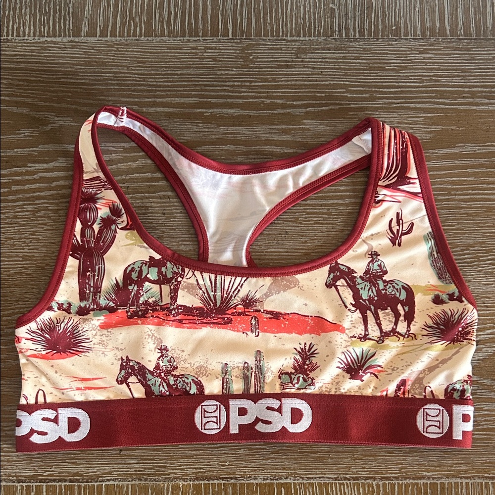 PSD Desert Cowboy Sports Bra in Red and Cream